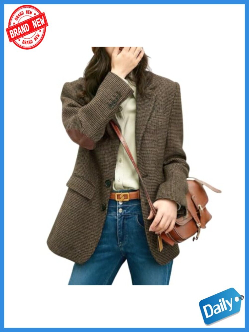 Women's Plaid Blazer Suit Jacket Wool Blend Notch Lapel Long Sleeve Work Office